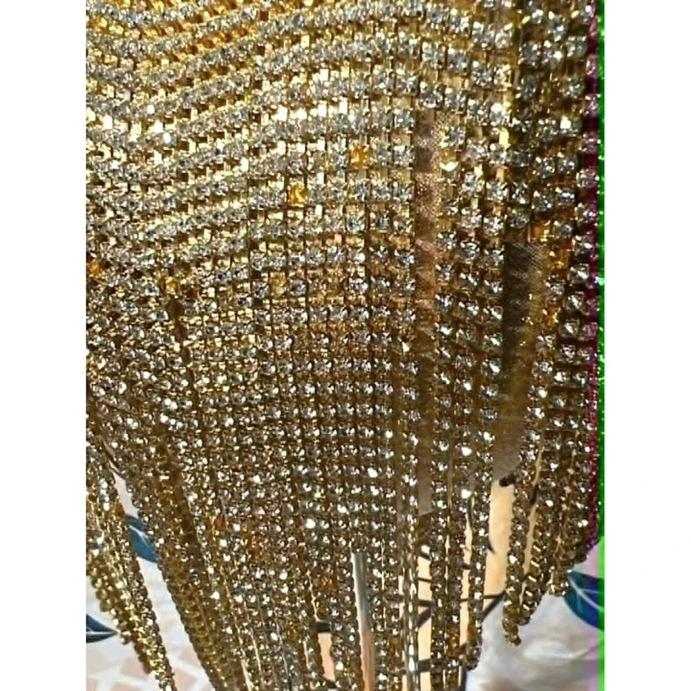 Gold Rhinestone Fringe Evening Bag – Heart‑Shaped Clutch
